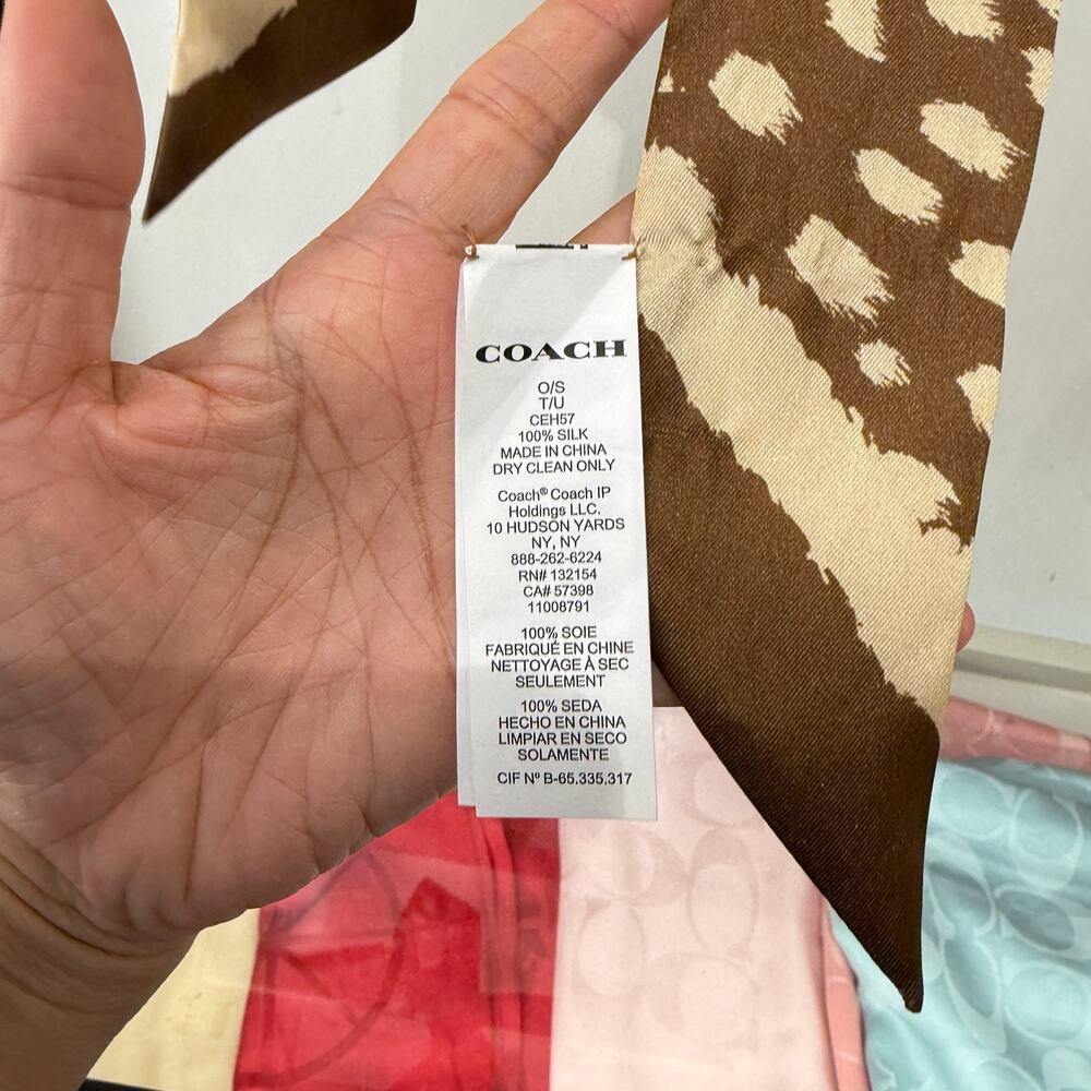 Coach Wild Spots Print Silk Skinny Scarf CEH57 Tan - Picture 3 of 6